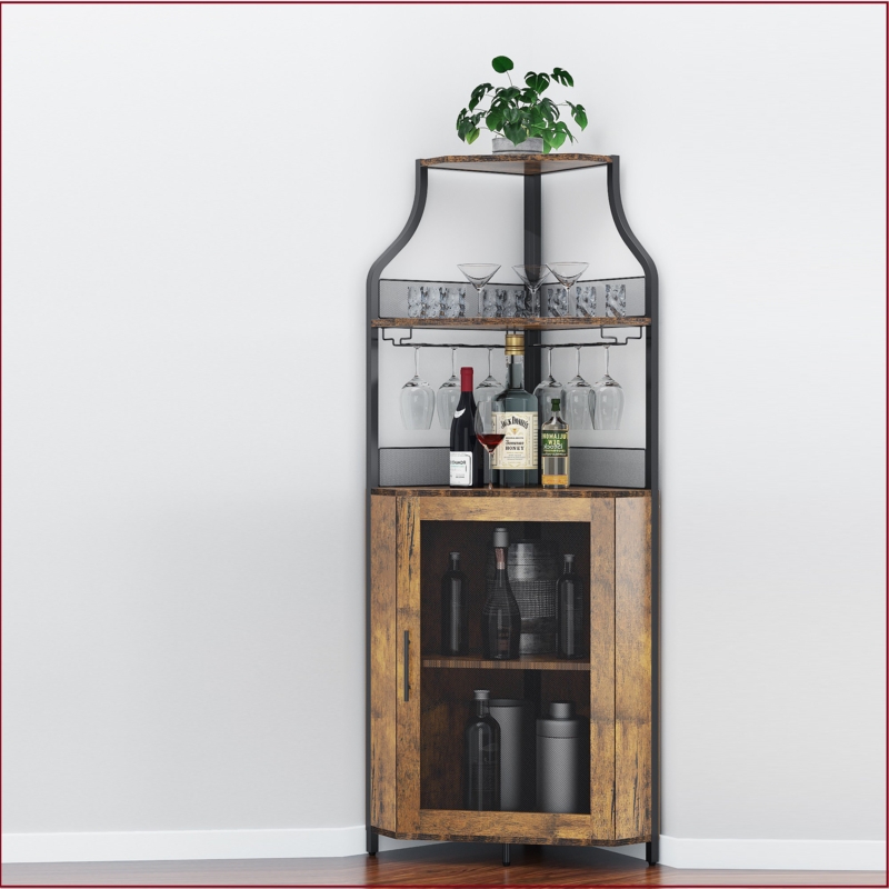 Teala  Corner Wine Bar Cabinet with Storage,Wine Rack Cabinet Home Bar Furniture Shelf 