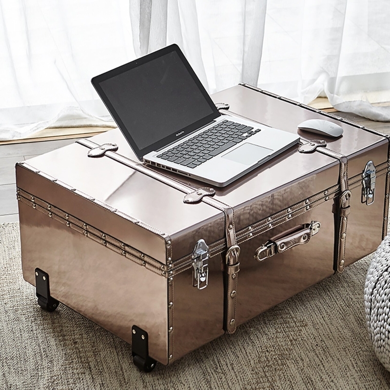 Texture Brand Designer Trunk with Wheels - Metallic