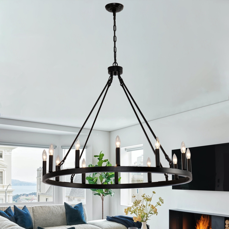 Thiego 12 - Light Dimmable Kitchen Island Wagon Wheel Chandelier