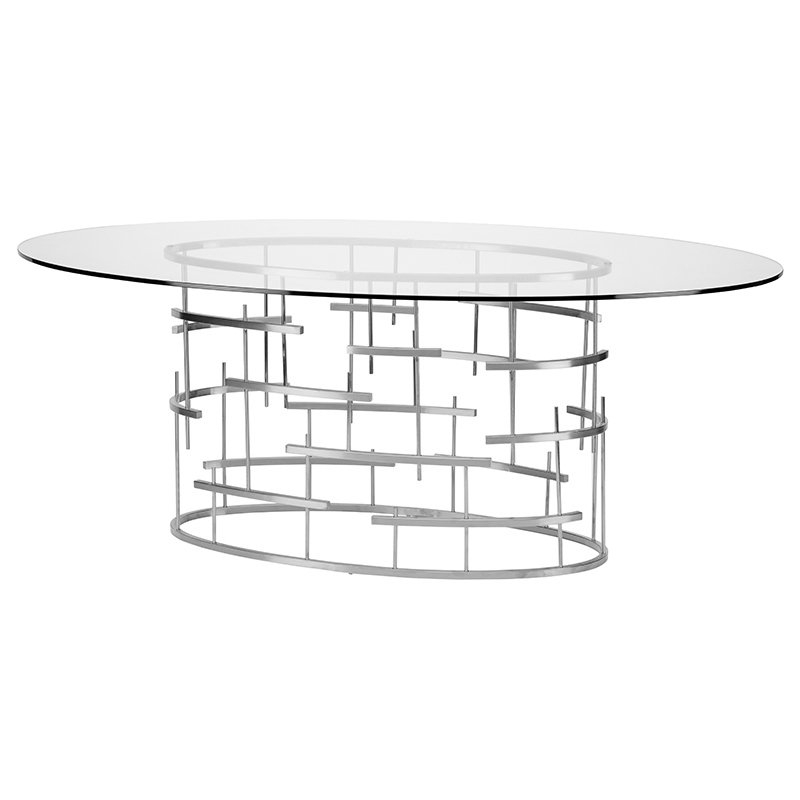 Tiffany Oval Glass Top Metal Base Dining Table