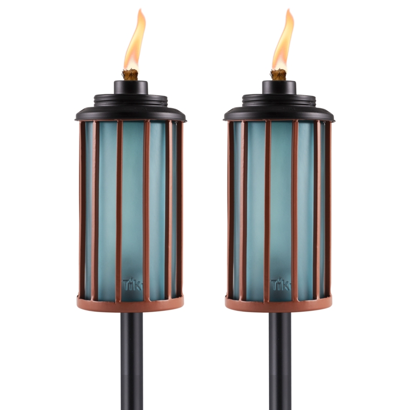 TIKI Brand Easy Install 65 Inch TIKI Torch Retro Stripe Glass (Set of 2)