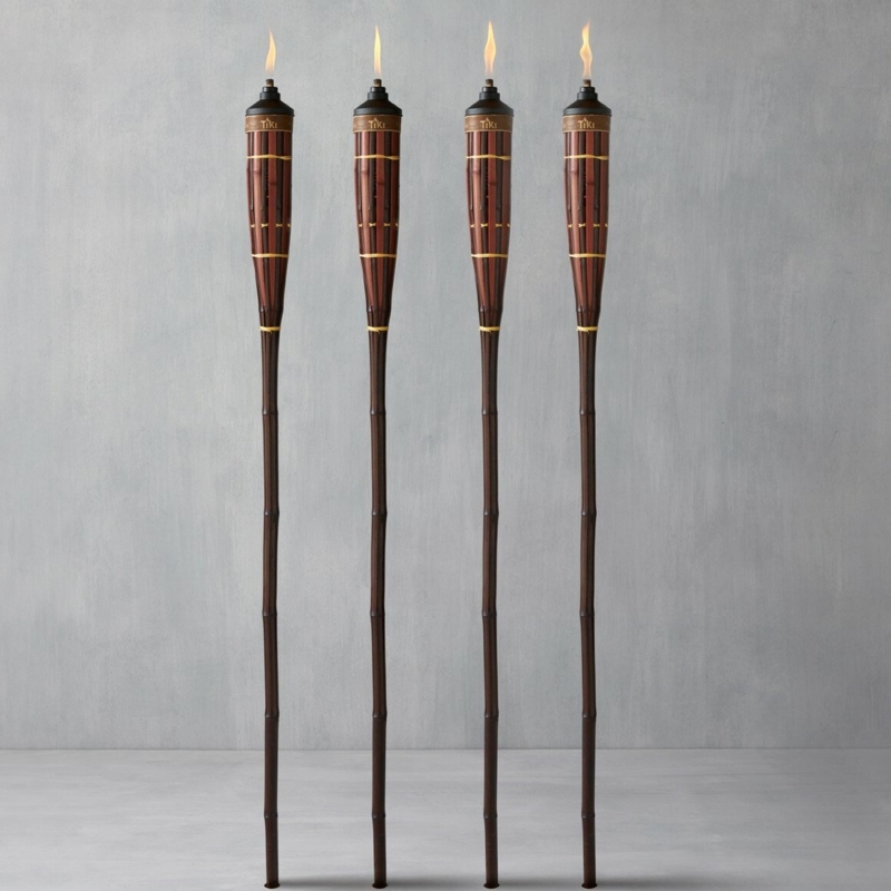 TIKI Brand Easy Pour 4-Pack 60 Inch TIKI Torch Bamboo Brown (Set of 4)