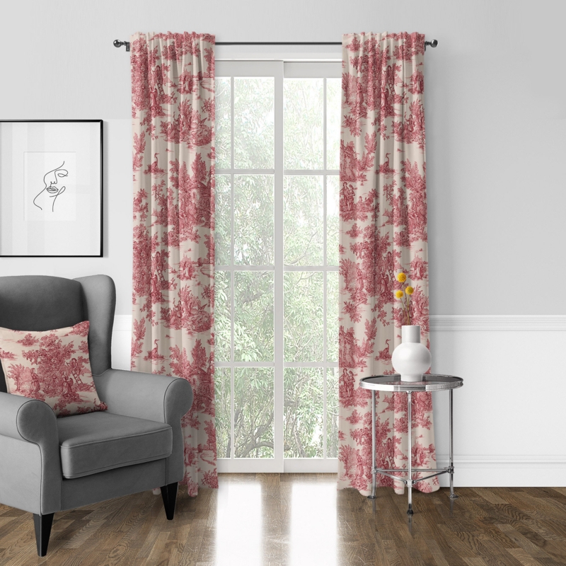Toile De Jouy Cotton Room Darkening Curtain Panel