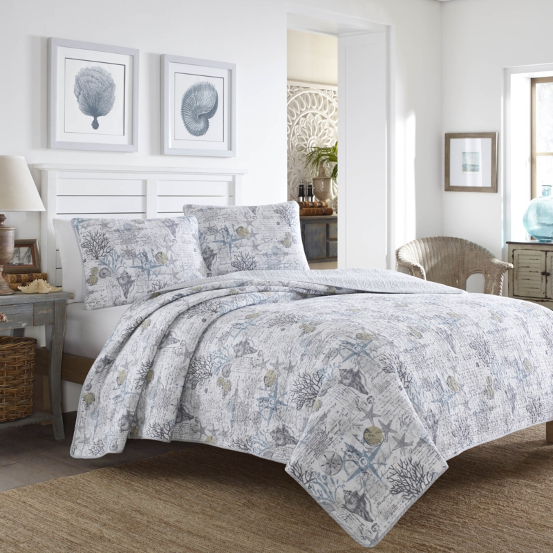 Tommy Bahama Beach Bliss Grey Cotton Reversible Quilt Set