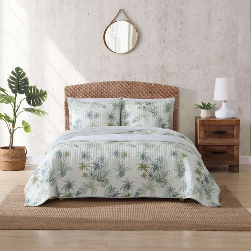 Tommy Bahama Serenity Palms Aqua Cotton Reversible Quilt