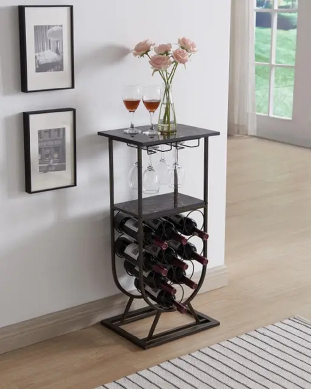 Tordis 9 Bottle Floor Wine Bottle u0026 Glass Rack in Pewter/Marble