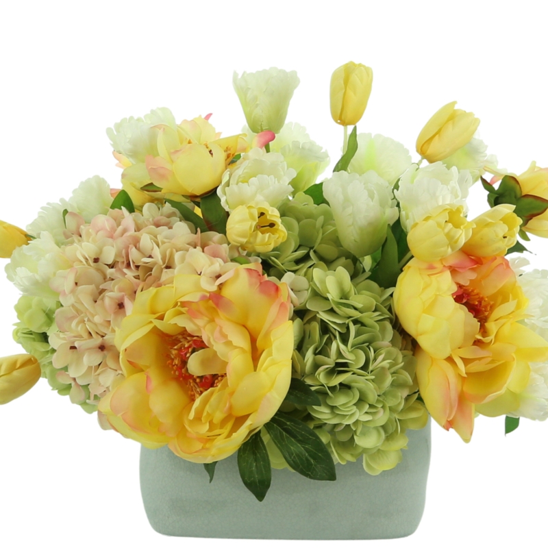 Tulip, Hydrangea and Peony Floral Arrangement in Pot