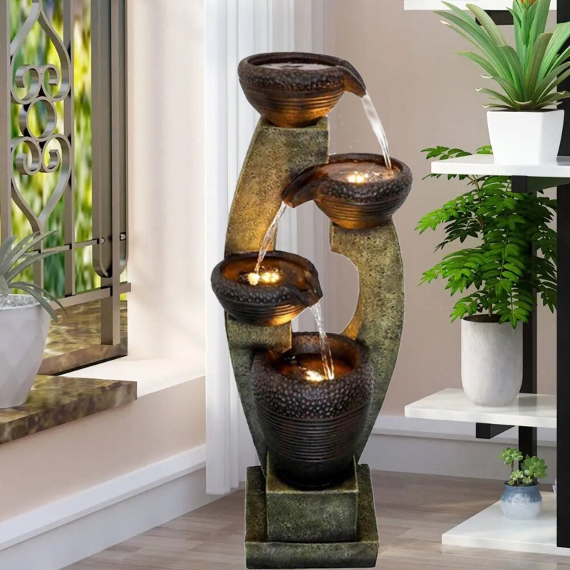 Ubalda Hand Crafted Weather Resistant Floor Fountain with Light