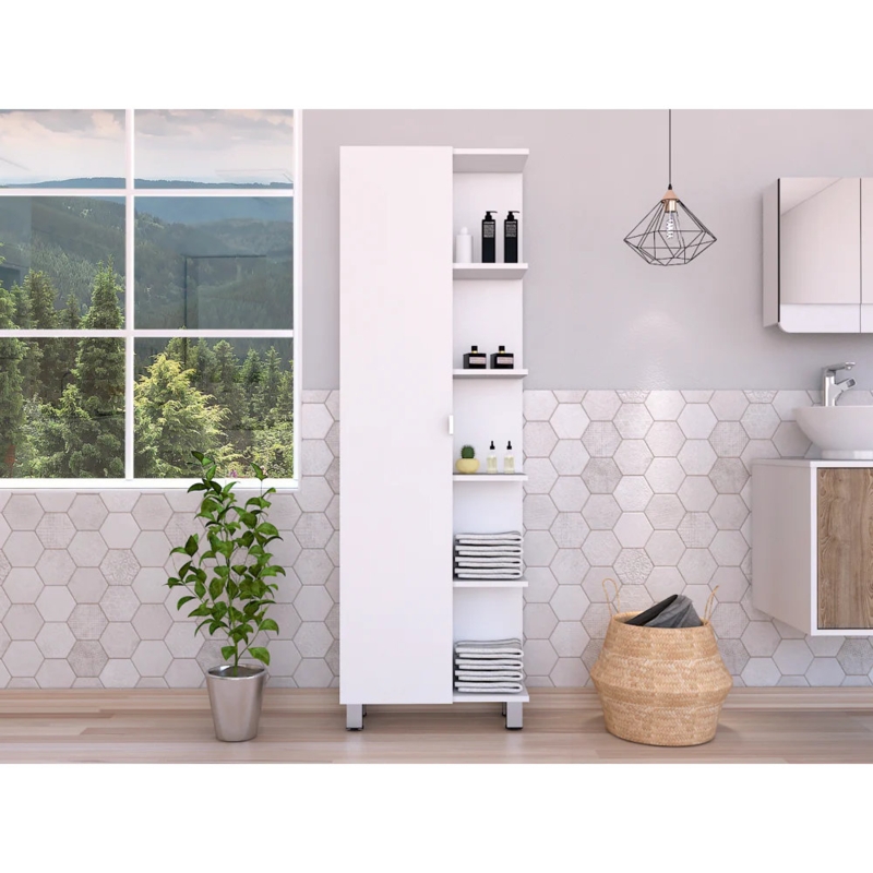 Urano Linen 62-inch High Bathroom Cabinet with Four Exterior Open Shelves