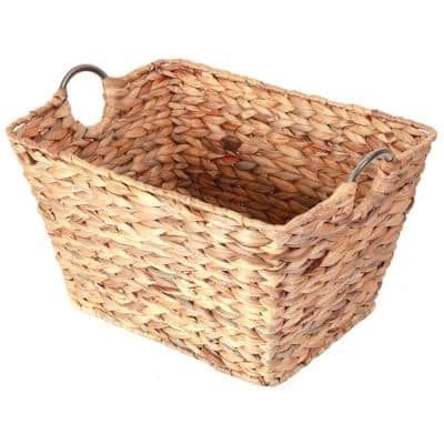 Vintiquewise Large Square Water Hyacinth Wicker Laundry Basket, Brown