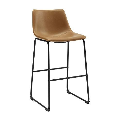 Walker Edison Douglas Urban Industrial Faux Leather Armless Lounge Kitchen Bar Chairs Set Of 2 Whiskey Brown