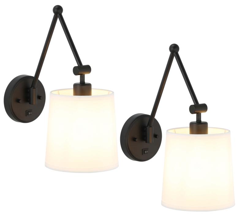 Wall Lamp, Modern 1 Light Bedroom Wall Mounted Light With Fabric Shade (Set of 2)