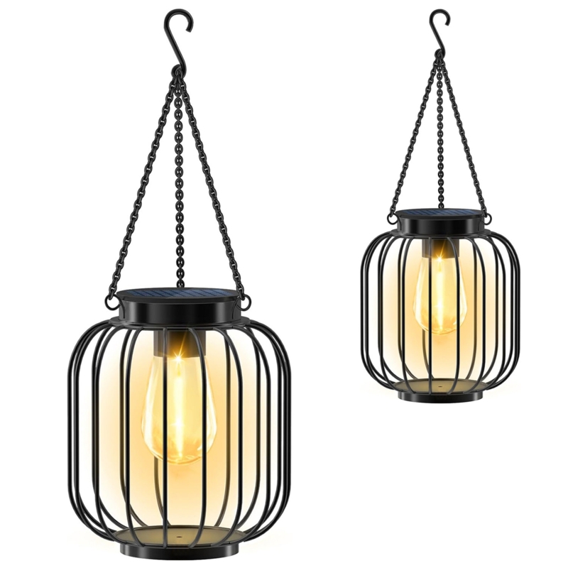 Waterproof 15'' Solar Powered Integrated LED Outdoor Hanging Light (2 Pack)