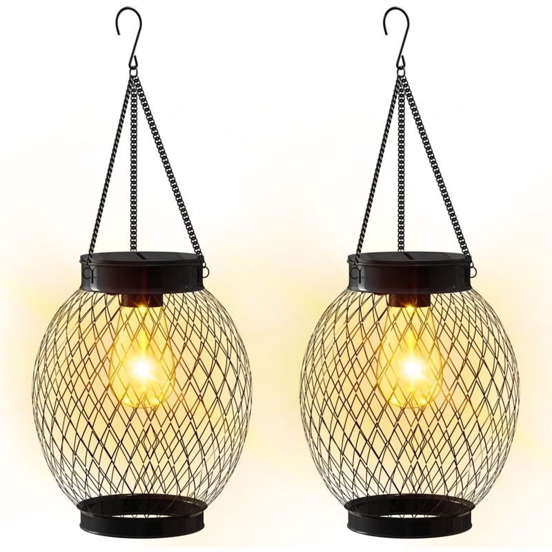 WaterproofOutdoor Solar Lantern, 15'' Solar Powered Integrated LED Outdoor Hanging Light (2 Pack)