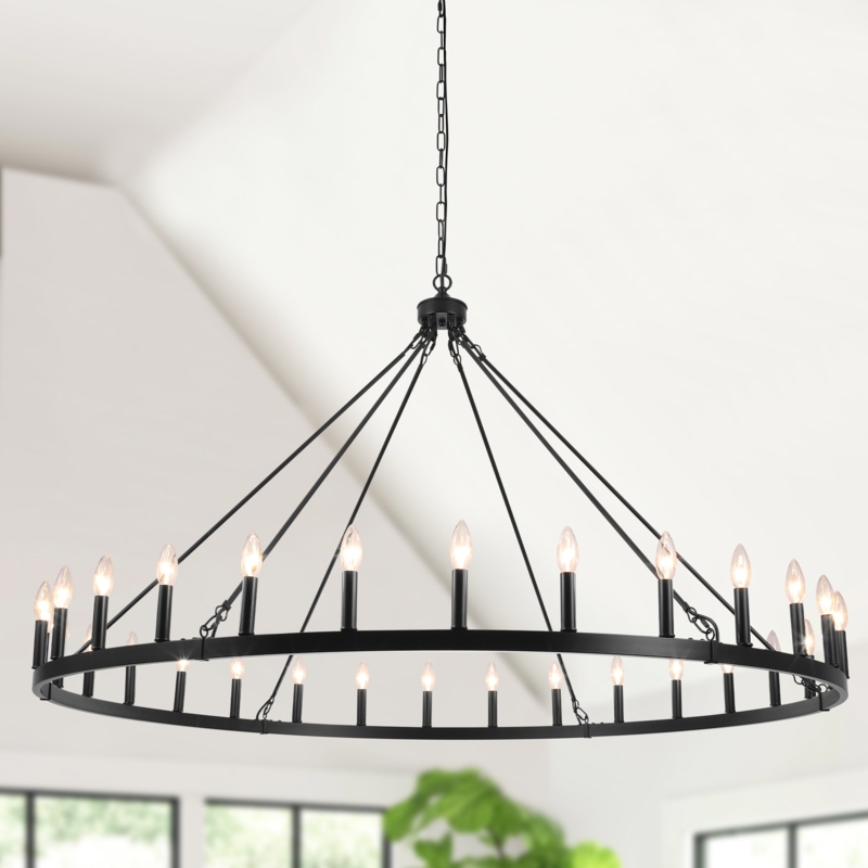 Weta 30 - Light 60" Dimmable Wagon Wheel Chandelier