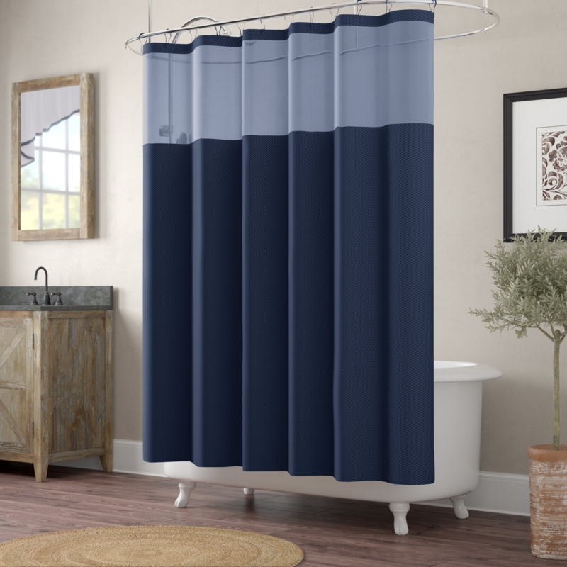 Wimberley Mesh Top Window Modern Waffle Weave Shower Curtain for Bathroom With Shower Curtain With Liner Sets