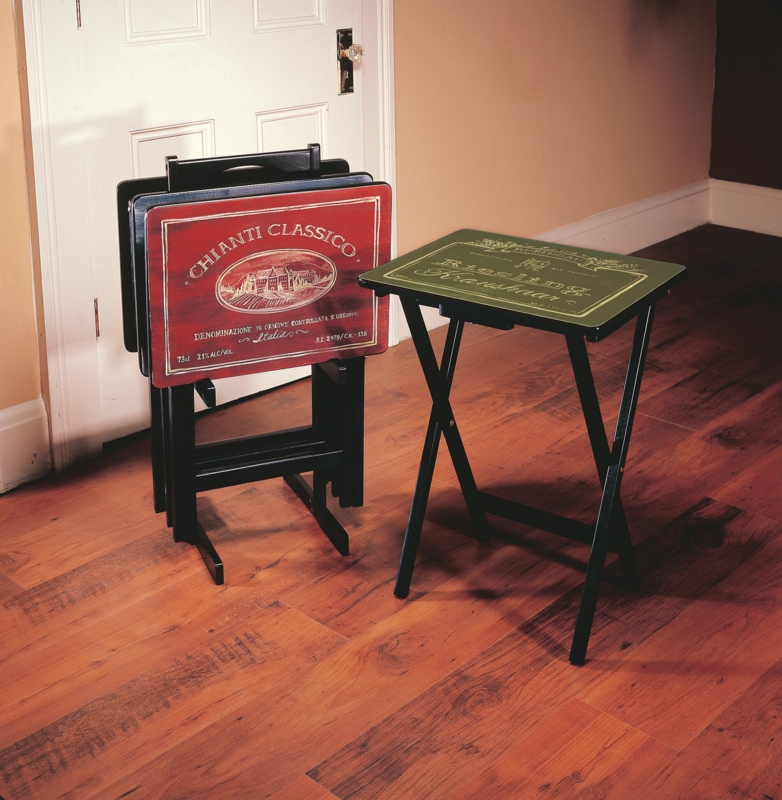 Wine Label TV 4 Tray Table Set with Stand