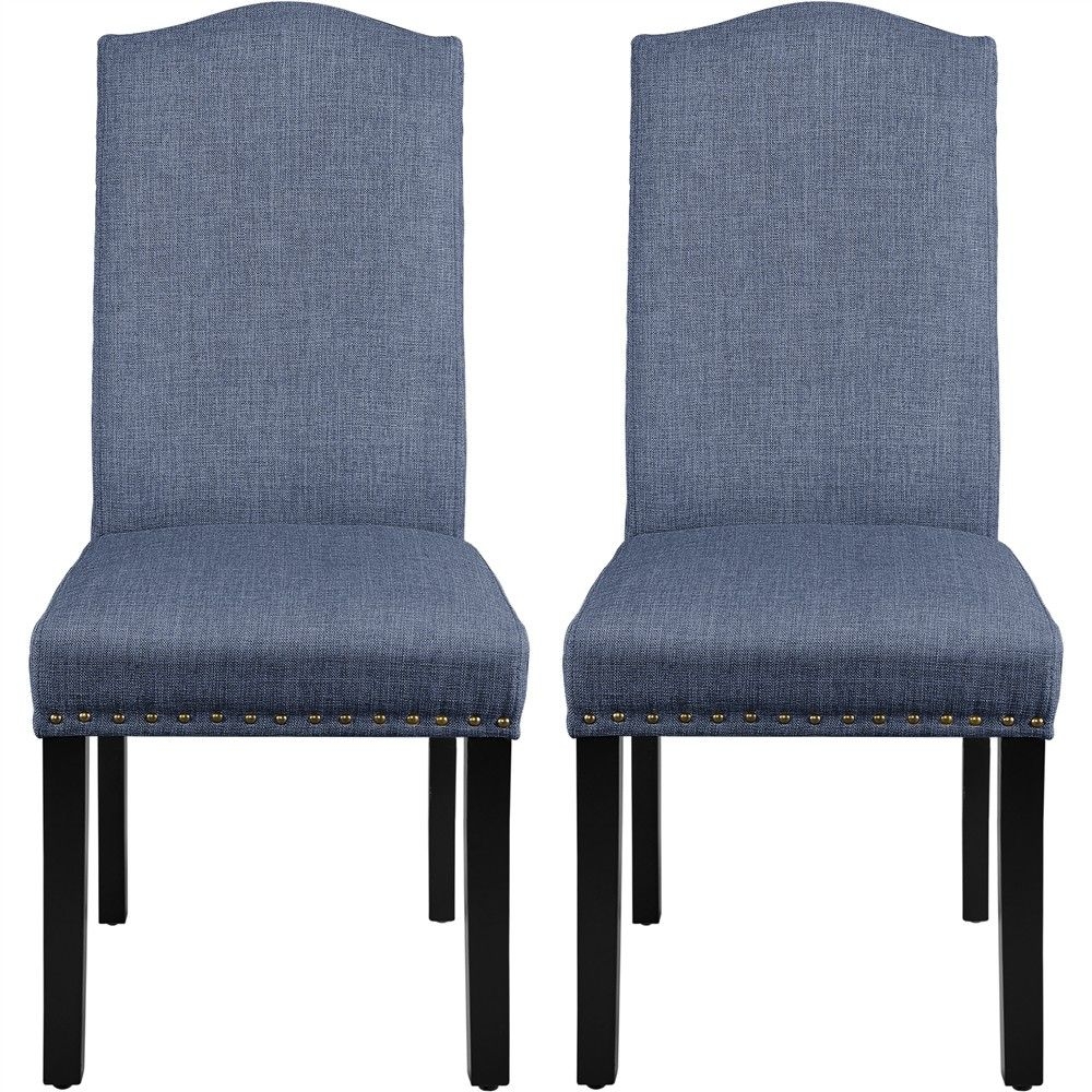 Yaheetech Set of 2 Fabric Upholstered Classic Tall Back Dining Chair For Dining Room-Blue