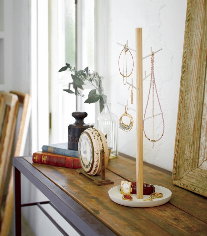 Yamazaki Home Accessory Tree - Jewelry Organizer Stand With Tray, Steel + Wood