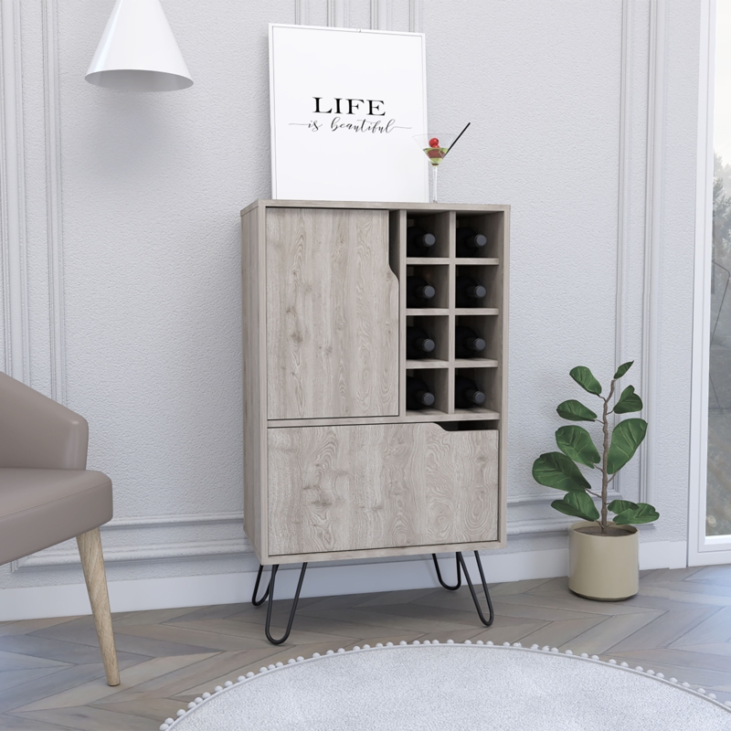 Zamna L Bar Single Door Cabinet with Eight Wine Cubbies and Four Legs