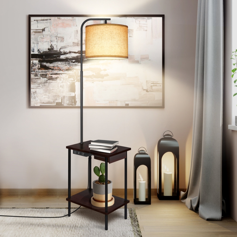 Zulfa 62" Dimmable Table Floor Lamp with USB & Type-C Port, End Table with Lamp for Living Room