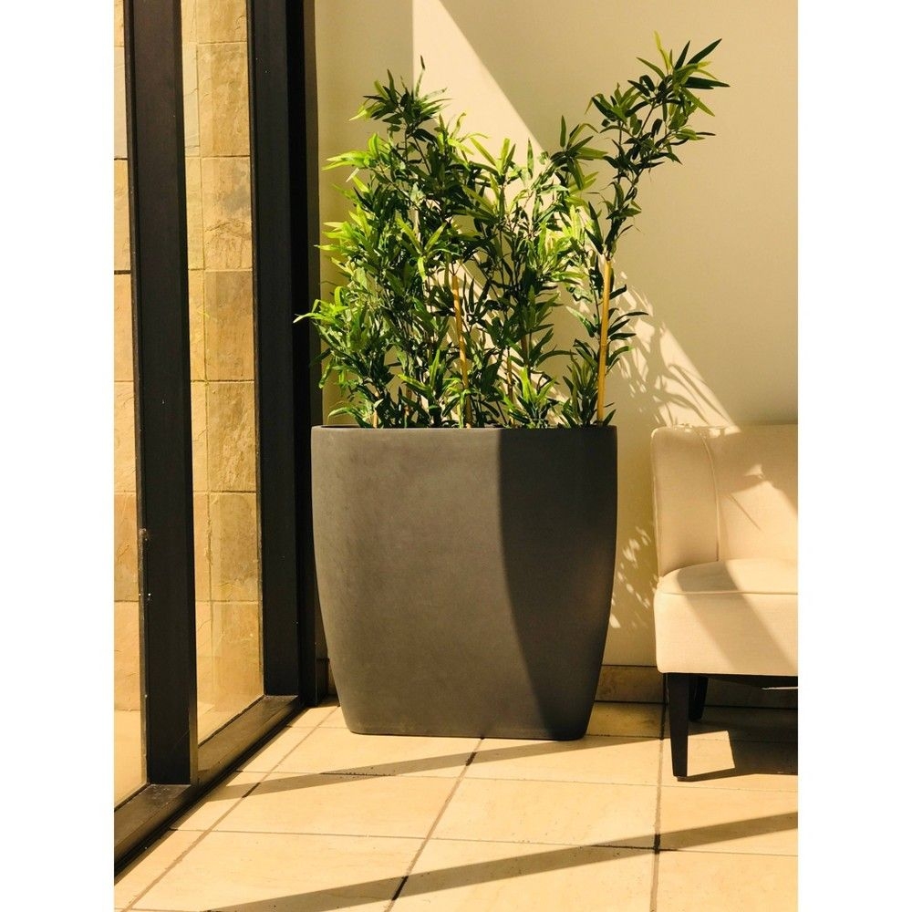 22.8" Kante Lightweight Modern Outdoor Concrete Oval Planter Charcoal Black - Rosemead Home & Garden, Inc.