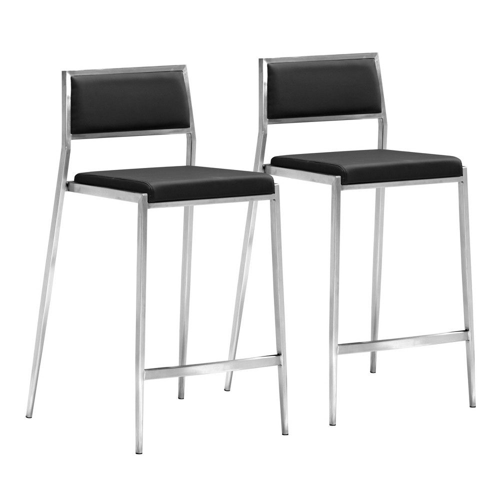 26" Set of 2 Sleek Minimalist Counter Height Barstools Black - ZM Home