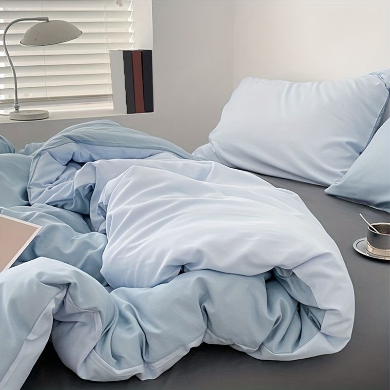 3pcs Soft And Comfortable Light Blue Duvet Cover Set With Matching Pillowcases - Perfect For Bedroom And Guest Room (1pc Duvet Cover + 2pc Pillowcases)