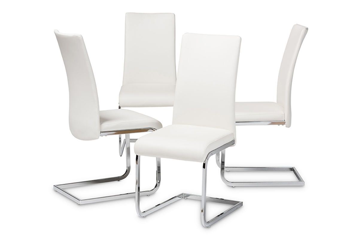 4 Baxton Studio Cyprien White Faux Leather Upholstered Dining Chairs