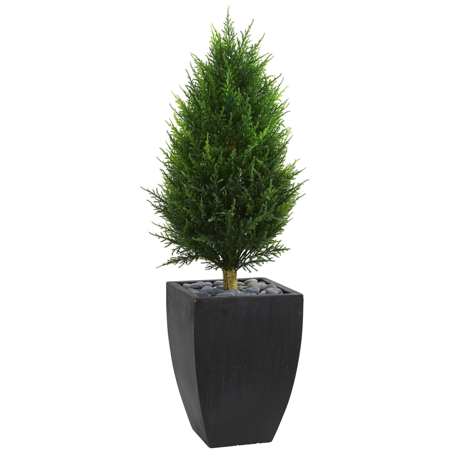 4Ft UV Resistant Cypress Cone Topiary Tree in Blackwashed Planter By Nearly Natural | Michaels