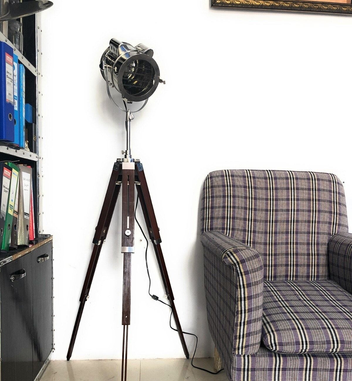 "64\"Industrial Brown Tripod Floor Lamp Spotlight for Living Room Search Light - Home Dcor"