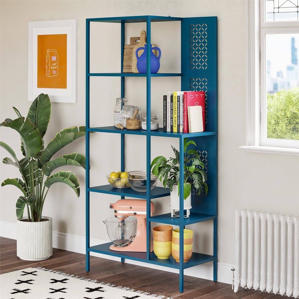 72.83" Annie Metal Bookcase Deep Ocean Blue - Mr. Kate