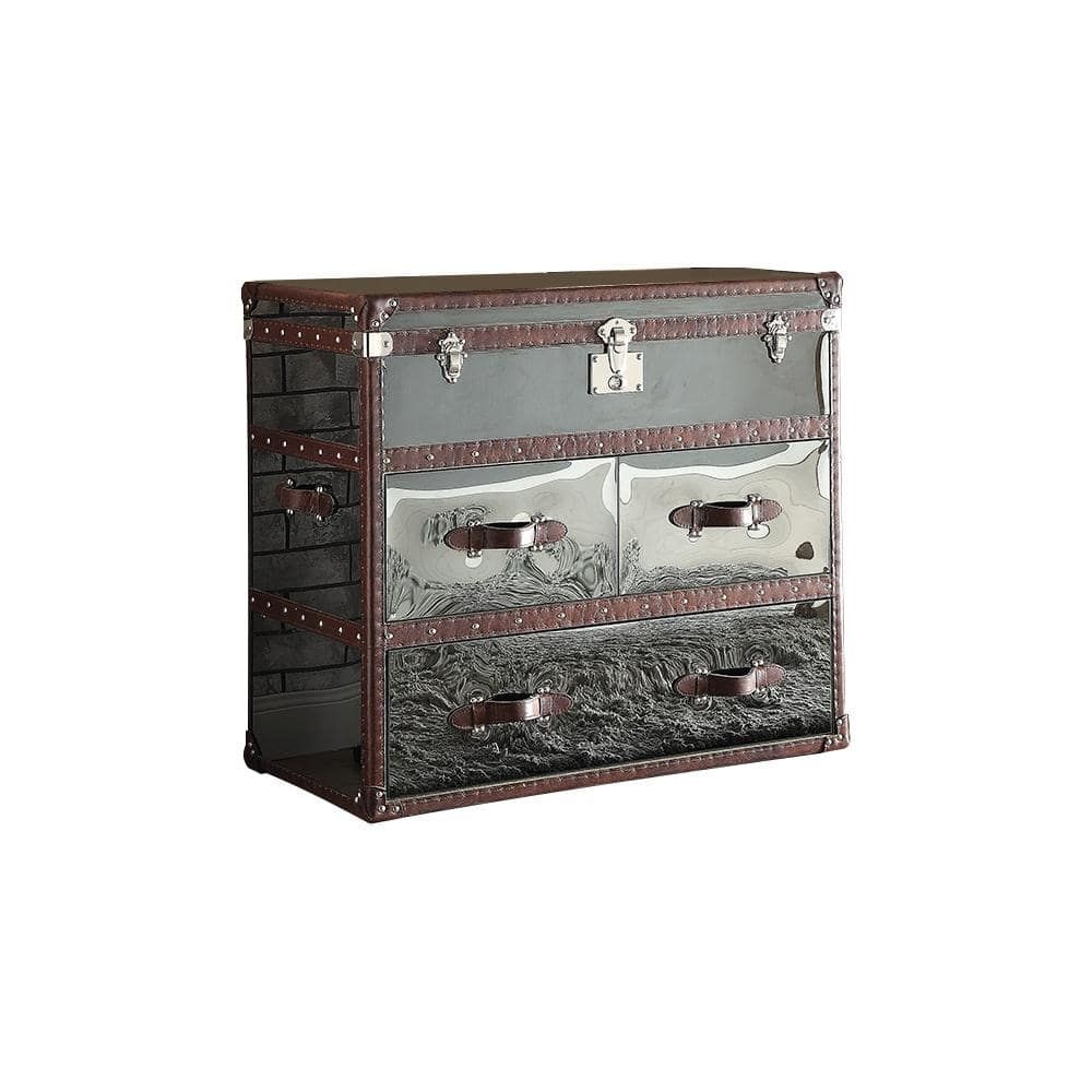 Acme Furniture Aberdeen 42 in. Vintage Dark Brown and Stainless Steel Rectangle Metal Console Table with Drawers