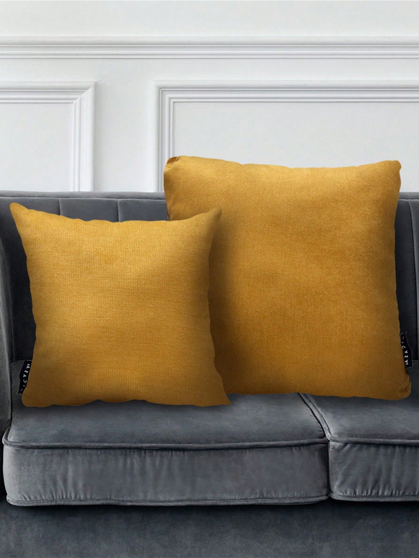 Bless Alfa Zita Set de 2 Cojines Cuadrados (Chico y Grande) Alessa Gold Mostaza 35 x 35 y 45 x 45 cm