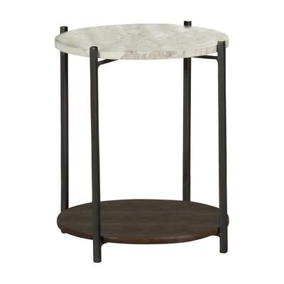 Coaster Home Furnishings 17.5 in. White and Gunmetal Round Marble Top Accent Table, White/ Brown and Gunmetal