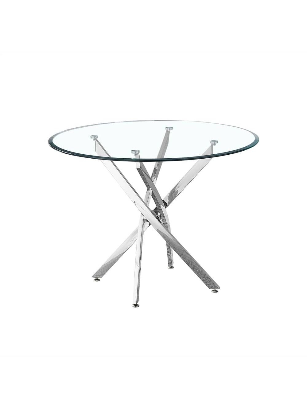 Contemporary Round Clear Dining Tempered Glass Table with Silver Finish Stainless Steel Legs
