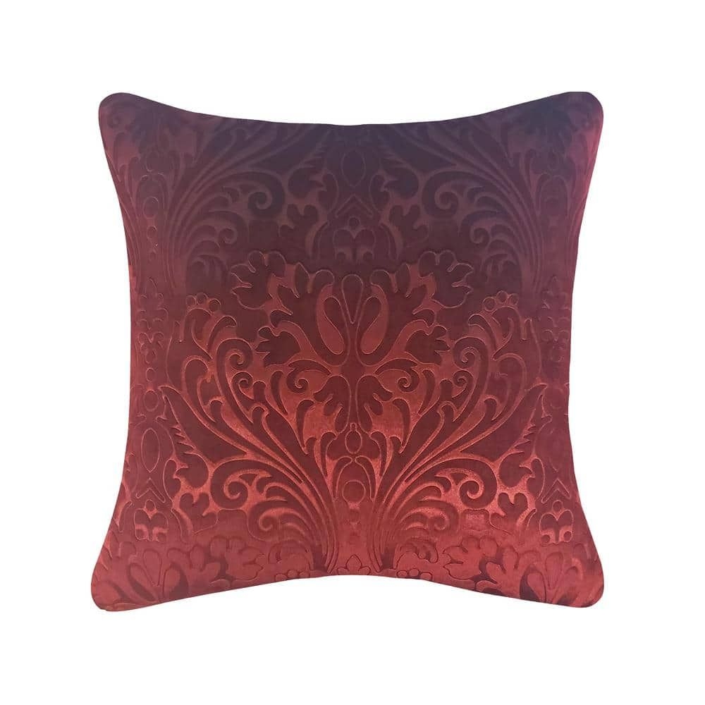 Edie@Home Merlot Chevron Velvet 20 in. X 20 in. Throw Pillow