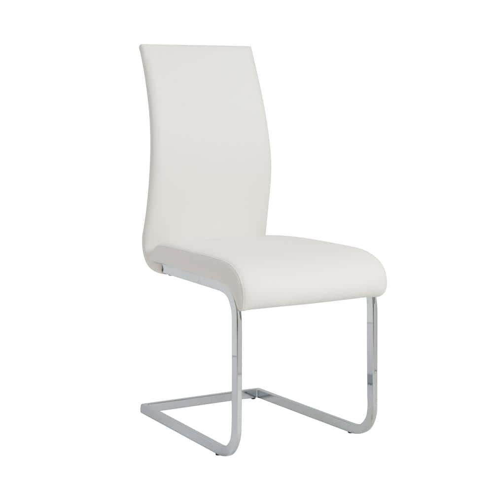 Eurostyle Epifania White Parson Chair with Chrome Legs (Set of 4)