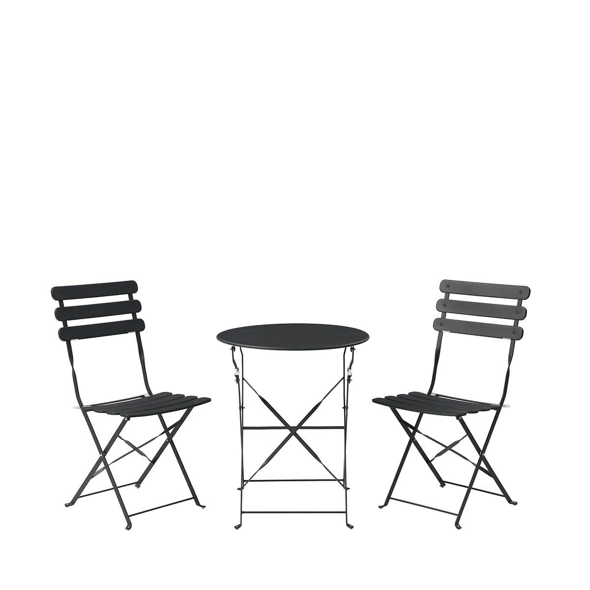 Juego de mesa con 2 sillas para exterior Paris - Negro - Negro / Silla\n42*88*50\nMesa\n60*71*60