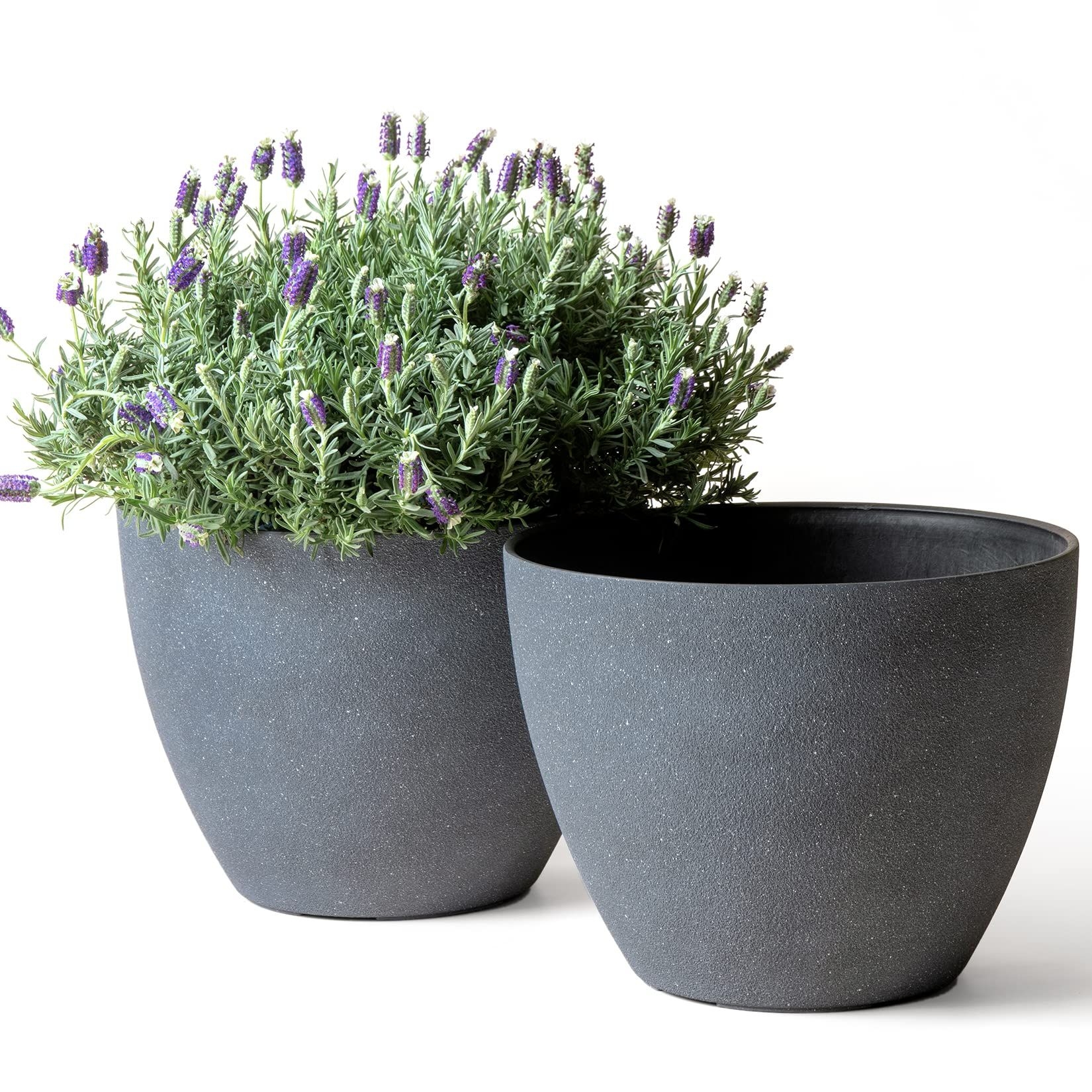 LA Jolie Muse Outdoor Planters Garden Flower Pots Indoor, 11.3 Inch Plant Pots Containers with Drain Hole, Weathered Grey, Set of 2