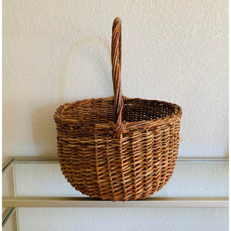 Late 20th Century Vintage Gathering Large Wicker Basket