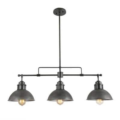 LNC 3-Light Industrial Black Dome Island Chandelier Modern Farmhouse Linear Barn Pendant with Rustic Brushed Gray Shades
