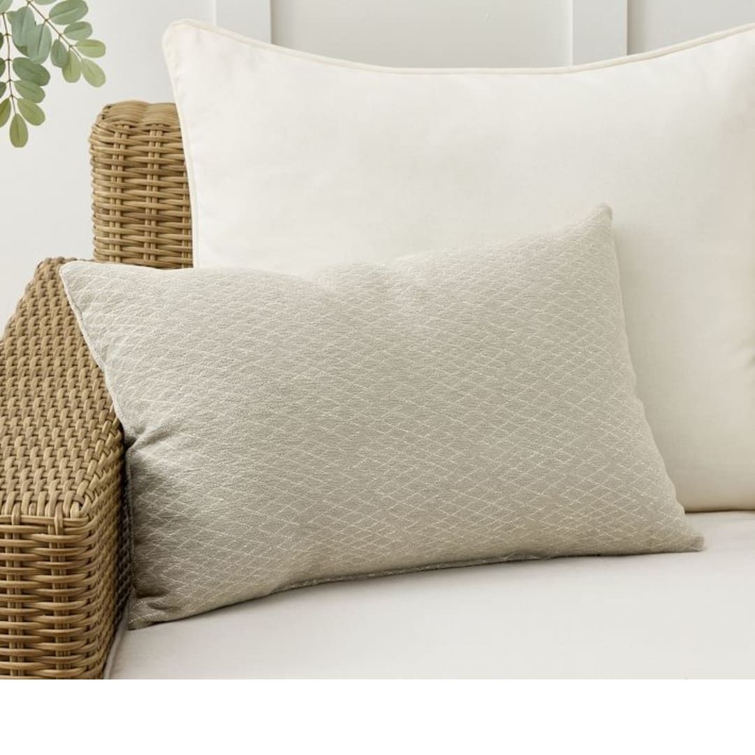 Margot Diamond Outdoor Performance Lumbar Pillow, Oyster, 16" x 24"