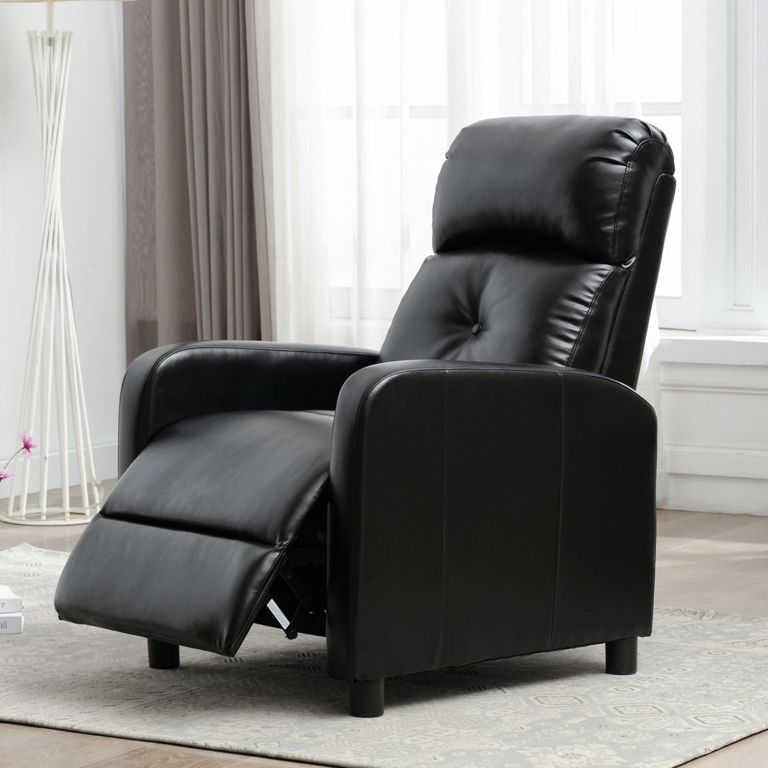 Milton Modern Faux Leather Pushback Recliner Armchair - Black