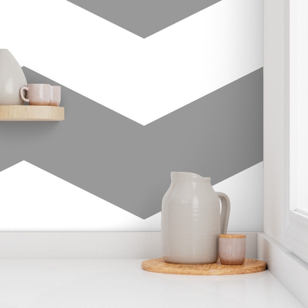 Peel & Stick Wallpaper 9ft x 2ft - Chevron Stripe Angle Zig Zigzag Grey Custom Removable Wallpaper by Spoonflower