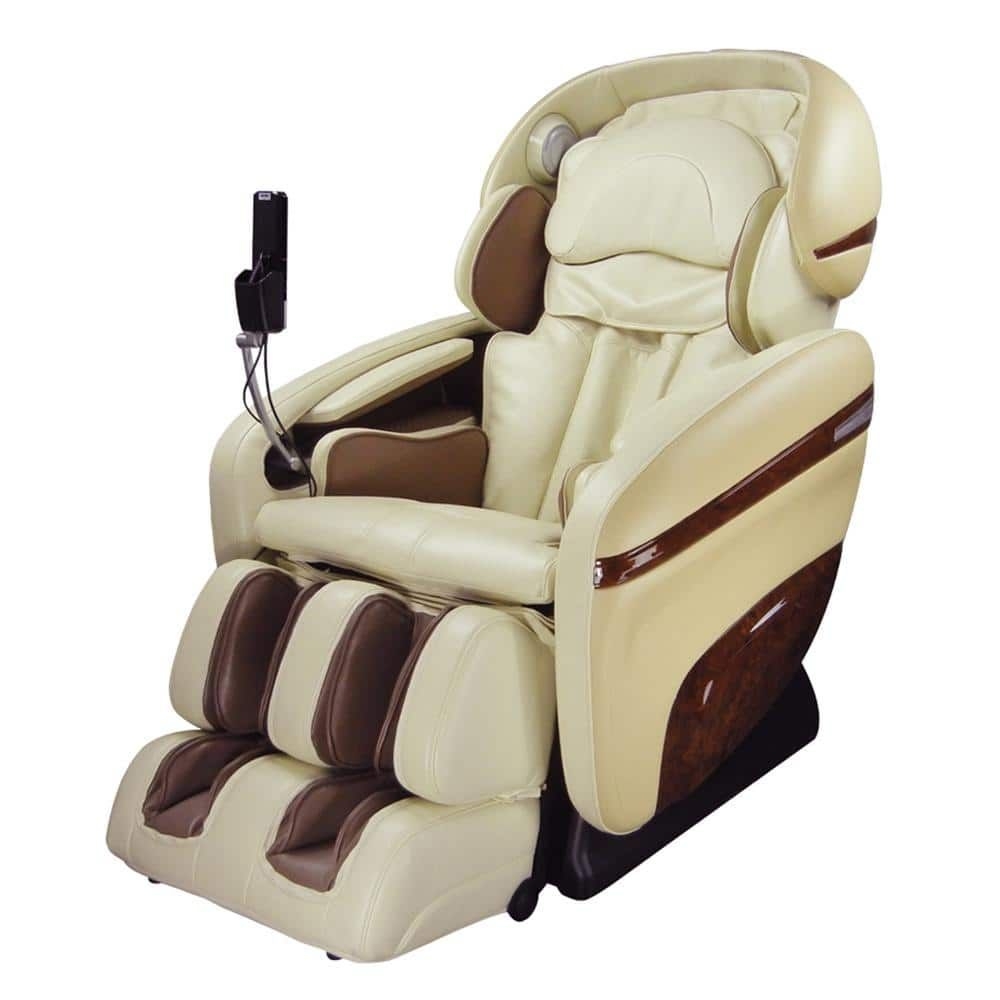 Pro Dreamer Series Cream Faux Leather Reclining Massage Chair with 3D S-Track, Built-in MP3 Speakers and Foot Rollers