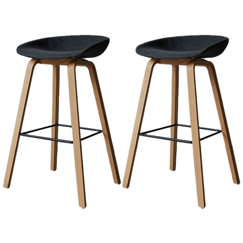 Scandinavia Style Bar Stool Wooden Legs PP Bucket Seat for Counter Bar - Dark Gray / Natural / 2 Piece Set