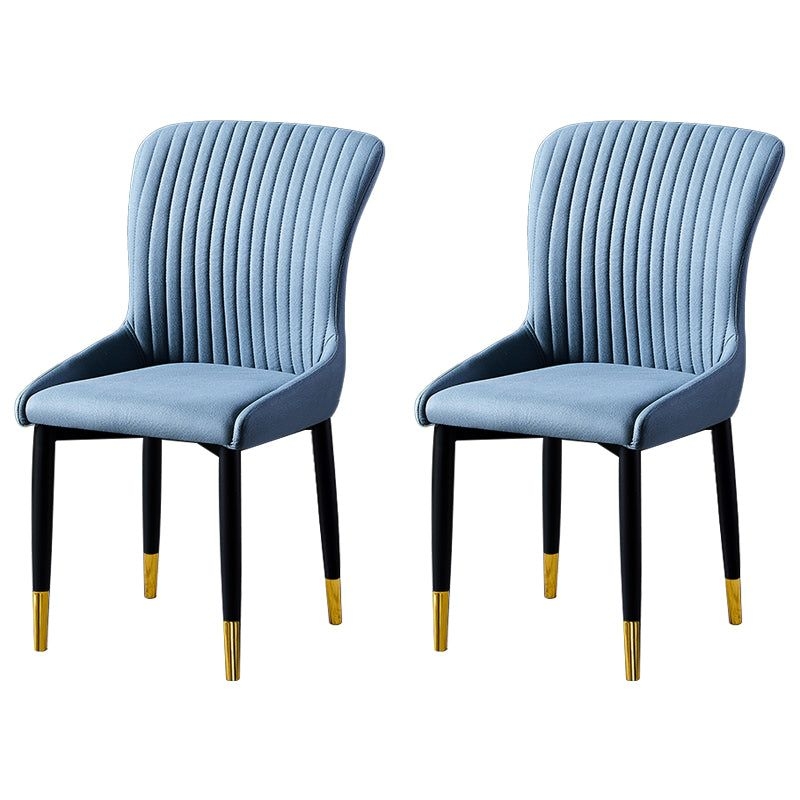 Scandinavian Style Linen Fabric Dining Chairs Solid Back Armless Chairs for Home - Blue / 2 Piece Set / Brass/ Gold