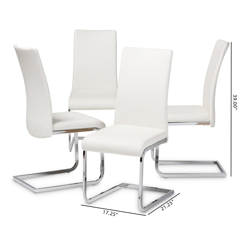Set of 4 Cyprien Modern and Contemporary Faux Leather Upholstered Dining Chairs White - Baxton Studio: Chrome Legs, Retro Design, Comfort Seating