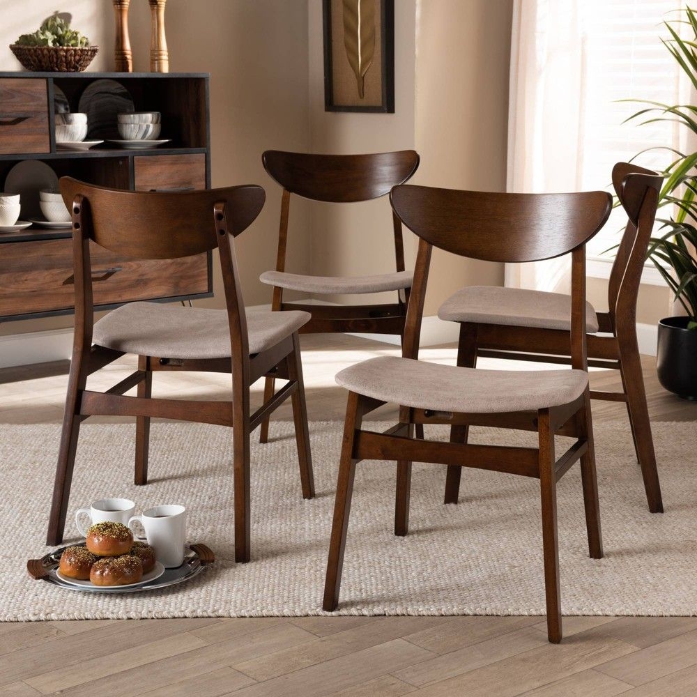 Set of 4 Parlin Dining Chair Light Beige/Walnut - Baxton Studio: Mid-Century Modern, Upholstered, Wood Frame